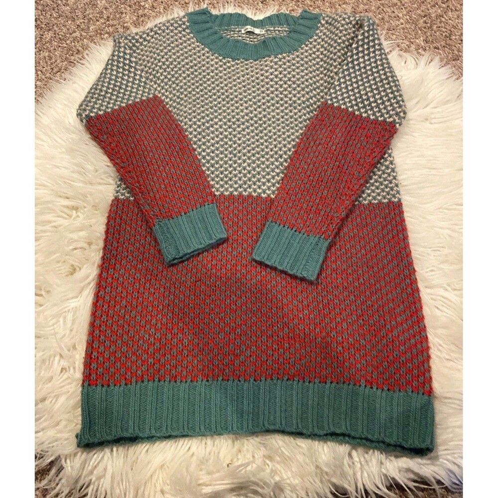 Lavand Medium Red And Green Knit Sweater Dress Chunky Christmas Holiday